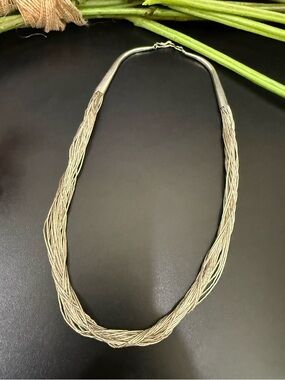 Vintage 30-Strand Liquid Sterling Silver Navajo Native American 16” Necklace